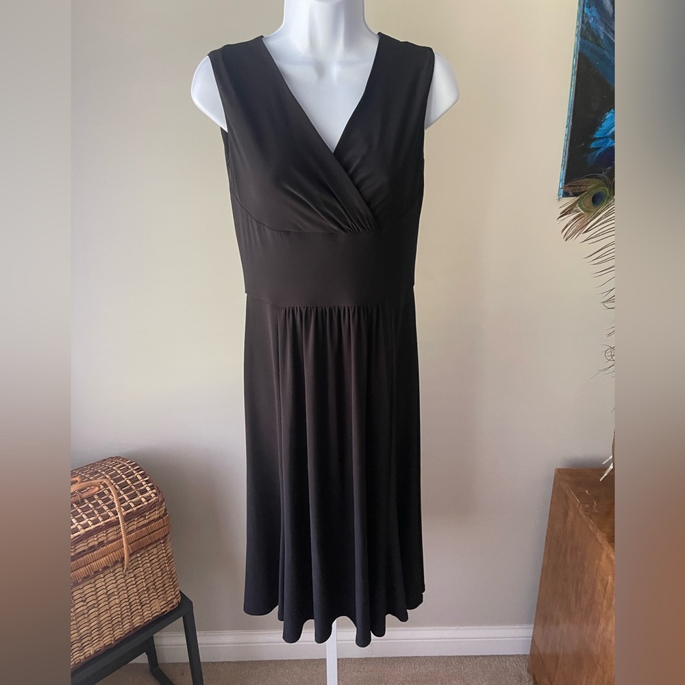 Ralph Lauren Black Wrap Midi Dress Size 4 V Neck Cap Sleeve Fit & Flare Cocktail